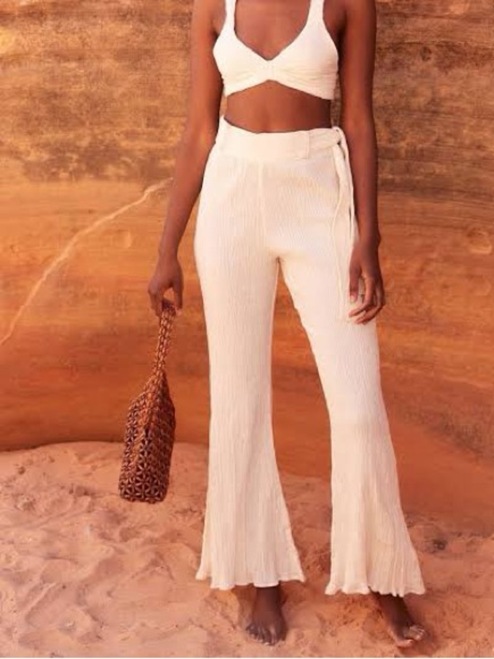Savannah Morrow Eve Pants Crinkled Organic Cotton Gauze Waist Tie Cream